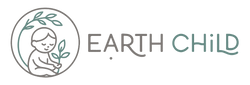 Logo of 'Earth Child' with a circular icon of a child holding an olive branch on a white background.